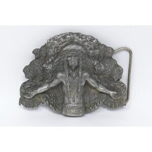 Siskiyou 1981 Bergamot Brass Native American Indian Chief Buffalos Belt Buckle